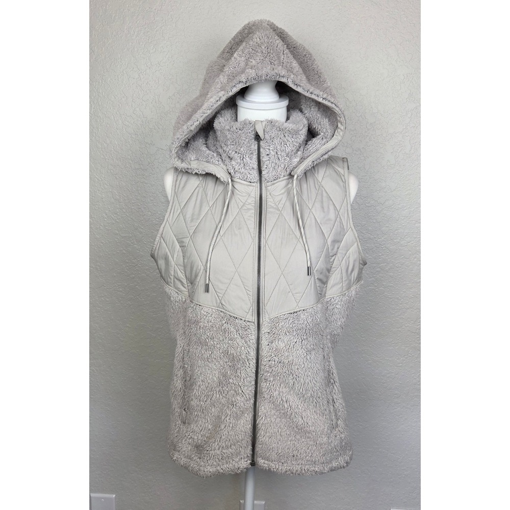 KUHL Women's Flight Vest Zip Up Fleece & Quilted Gray Removable Snap On Hood Med